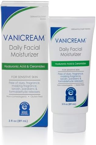 Vanicream Daily Facial Moisturizer With Ceramides and Hyaluronic Acid - Formulated Without Common Irritants for Those with Sensitive Skin, 3 fl oz (Pack of 1)