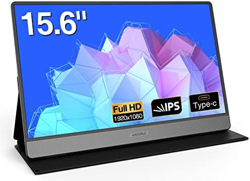 KOORUI Portable Monitor 15.6 Zoll 1080P FHD Tragbarer Monitor IPS Mobiler Monitor mit Zwei Lautsprecher Eye Care-Bildschirm und Mini HDMI/Typ-C, Externer Monitor für Laptop PC/Mac/Phone /PS4/PS5/Xbox