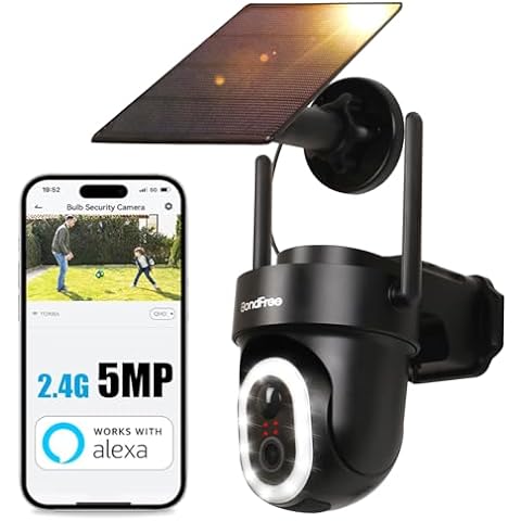 BondFree 5MP 4K Solar Camera Wireless, Outdoor Security Camera with 14 Spotlight 400Lm, Color Night Vision, IP66 Waterproof, 360° Surveillance 2.4G WiFi Camera, 2-Way Talk, Compatible with Alexa