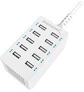 SABRENT 60 Watt (12 Amp) 10-Port [UL Certified] Family-Sized Desktop USB Rapid Charger. Smart USB...