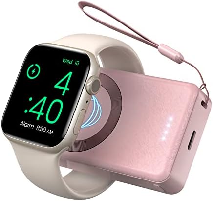 LVFAN Portable Charger for Apple Watch, 4000mAh iWatch Charger Power Bank Wireless Battery Pack Magnetic Travel Smart Watch Charger for Apple Watch Series 10 9 8 7 6 5 4 3 2 1 SE Ultra 2 Ultra (Pink)