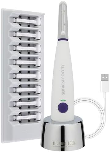 MICHAEL TODD Beauty - Sonicsmooth – SONIC Technology Dermaplaning Tool - 2 in 1 Women’s Facial Exfoliation & Peach Fuzz Hair Removal System with 8 Weeks of Dermaplaning Blades