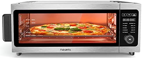 Air Fryer Toaster Oven Combo, Fabuletta 10-in-1 Toaster Ovens Countertop 1800W, 100-450°F Temperature Control，Flip Up & Away Capability for Storage Space, Enamel Baking Pan Easy Clean with Recipe Book