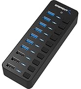 SABRENT 60W 10-Port USB 3.0 Hub Includes 3 Smart Charging Ports with Individual Power Switches an...