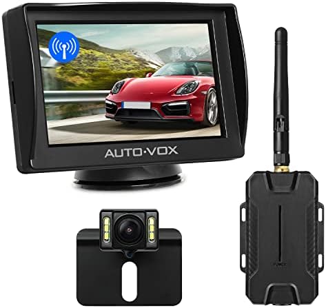 AUTO-VOX M1W Wireless Backup Kamera-Kit,Rückfahrkamera drahtlos, IP68 Wasserdicht LED Super Nummernschild Nachtsicht Rückseite Funk Back Up Auto-Kamera,10,9cm LCD TFT kabellos Rückfahrkamera Monitor