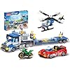 City Police Truck and Trailer Building Sets, Compatible with Lego Police Car with Tow Truck, Helicopter, Car, Motorcycle, Police Chase Building Blocks Toy Set Gift for Boys Aged 6-12, 509 PCS