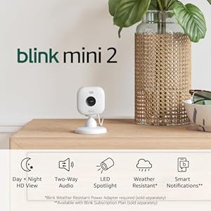 Blink Mini 2 (newest model), Plug-in smart security camera, HD night view in color, built-in spotlight, two-way audio, motion detection, Works with Alexa (White)