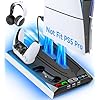 Rysker PS5/ PS5 Slim Stand for Disc & Digital Console, PS5 Cooling & Charging Station with 3-Level Fan, PS5 Controller Charger for PS5 & Edge Controller, PS5/Slim Accessories with 3 Charging Ports