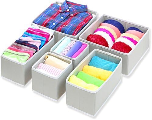 Simple Houseware Foldable Cloth Storage Box Closet Dresser Drawer Divider Organizer Basket Bins for Underwear Bras, Gray (Set of 6)