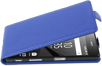 Cadorabo Case compatible with Sony Xperia Z5 PREMIUM in NAVY BLUE - Flip Style Case made of Structured Faux Leather - Wall...