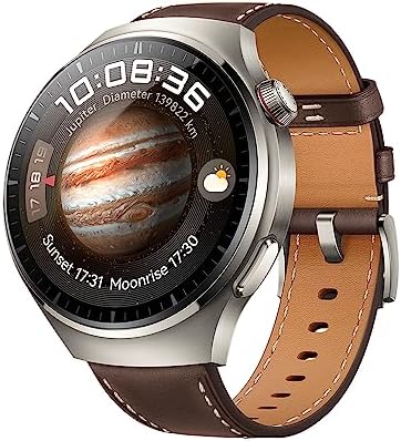 HUAWEI Watch 4 Pro, Gehäuse aus Raumfahrt-klassifizierter Titaniumlegierung & Saphirglas, dunkelbraunes Lederarmband, eSIM Mobiltelefonie, kompatibel mit Android & iOS, Deutsche Version