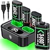 Upgraded Fast Charging Rechargeable Battery Packs with Light Control, 4 x 3600mWh Xbox Controller Batteries with Battery Charging Dock/Station for Xbox One/Xbox Series X|S, Xbox One S/X/Elite(1500mAh)