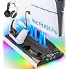 PS5/ PS5 Slim Stand for Disc & Digital Console, PS5 Cooling & Charging Station with 3-Level Fan, PS5 Controller Charger for PS5 & Edge Controller, PS5/Slim Accessories with 3 Charging Ports