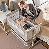 Baby Bassinet Bedside Sleeper, besrey Bedside Bassinet for Newborn Infant with Comfy Mattress, 9 Height Positions, Adjustable Bedside Crib with 360° Swivel Wheels Bassinet for Baby with Storage Basket