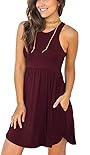 HiMONE Summer Dresses Sleeveless Sundresses for Women Casual Beach Petite Sun Dress with Pocket 2024 Trendy Wine Red