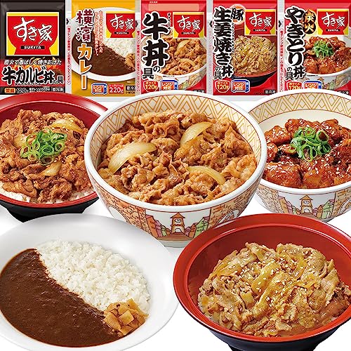 すき家 食べ比べセット5種20食【牛丼×牛カルビ丼×豚生姜焼き丼×炭火やきとり丼×横濱カレー】【どんぶり/おかず】 (冷凍食品 レンジか湯せんで簡単調理)