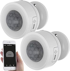 Luminea Home Control Bewegungsmelder klein: 2er-Set WLAN-Bewegungsmelder, Temperatur- &amp; Luftfeuchtigkeits-Sensor (Bewegungsmelder zum nachrüsten, Mini-PIR-Bewegungsmelder)