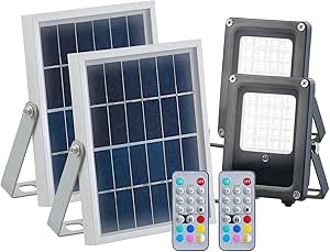 Luminea Flutlicht Solar: 2er-Set Solar-LED-Fluter für außen, RGBW, 10 Watt, mit Fernbedienung (Solar Flutlicht mit Fernbedienung, LED Solarfluter, Zeitschaltuhr mit Dämmerungsschalter)