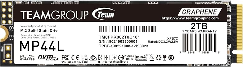 TEAMGROUP MP44L 2TB SLC Cache NVMe 1.4 PCIe Gen 4x4 M.2 2280 Laptop&Desktop SSD (R/W Speed up to 4,800/4,400MB/s) TM8FPK00...