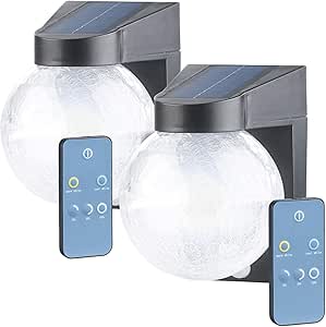 Luminea LED-Solar-Wandlampen: 2er Pack Solar-LED-Wandleuchte im Crackle-Glas-Design, PIR-Sensor, (Haustür-Lampe Bewegungsmelder, Wandbeleuchtung Solar, Dämmerungsschalter)