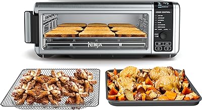 Ninja SP101 Digital Air Fry Countertop Oven with 8-in-1 Functionality, Flip Up & Away Capability for Storage Space, with Air Fry Basket, Wire Rack & Crumb Tray, Silver