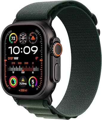 Apple Watch Ultra 2 [GPS + Cellular 49mm] Smartwatch, Sport Watch with Black Titanium Case with Dark Green Alpine Loop - L. Fitness Tracker, Precision GPS, Action Button, Carbon Neutral