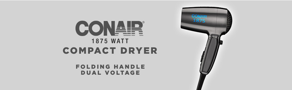 Conair 1875 Watt Compact Dryer with folding handle and dual voltage, perfect travel blow dryer