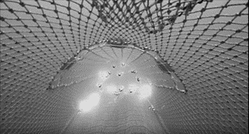 Underwater image of otter trawl with illuminated section below an escape panel to assess the effect of artificial light on fish behaviour.