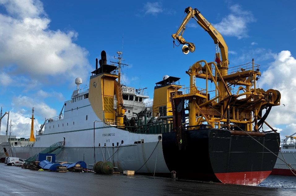 A large fishing vessel at the docks