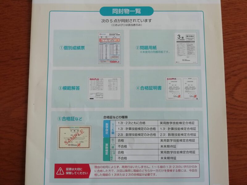 算数検定送付されたもの