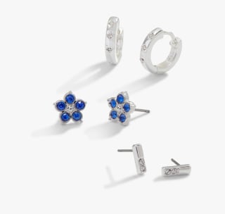 Crystal Forget-Me-Not Flower Stud + Hoop Earrings (Set of 3)