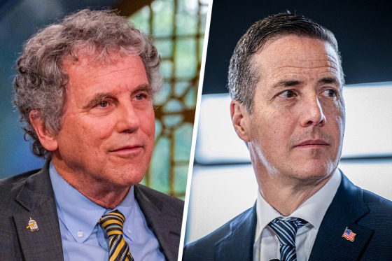 A split composite of Sherrod Brown and Bernie Moreno.