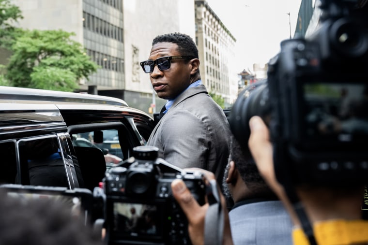 Jonathan Majors after his pre trial hearing in New York City on August 3, 2023. 