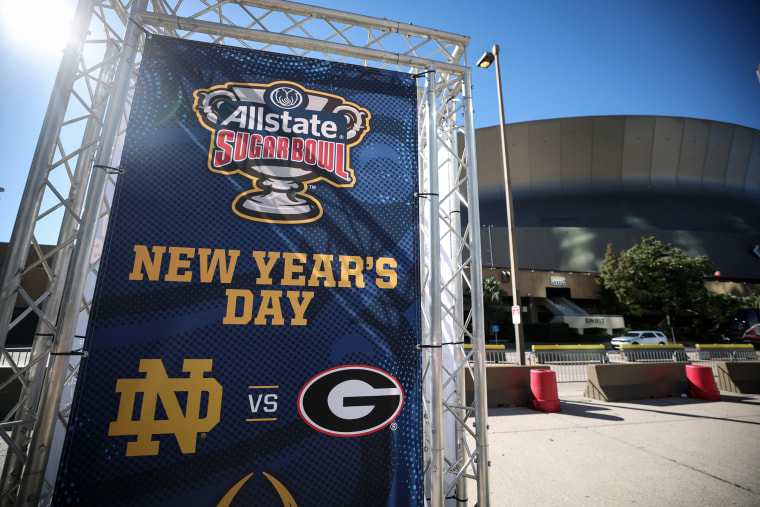 A sign for the Allstate Sugar Bowl is seen outside