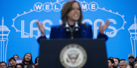 Kamala Harris speaks during a rally