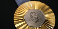 The Paris 2024 Olympics gold medal designed by French luxury jewelry house Chaumet, in Paris on Jan. 30, 2024.