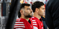 San Francisco 49ers place kicker Jake Moody (4) on the bench after missing a field goal during a NFL game against the Detriot Lions on December 30, 2024 at Levi's Stadium in Santa Clara, Calif. 