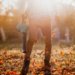 Portrait of man blowing leaves using a leaf blower