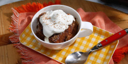 Katie Lee's Hot Chocolate Bread Pudding is displayed, as seen on Food Network's The Kitchen, Season 11.