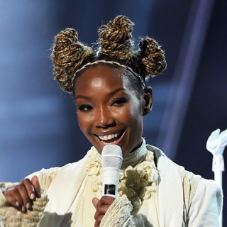 Brandy Norwood with her blonde box braids styled into Bantu knots