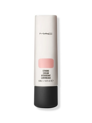 Mac Strobe Cream white tube of liquid highlighter with black cap on white background