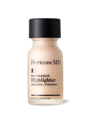 Perricone MD No Highlighter Highlighter bottle of pale gold liquid highlighter with black cap on white background