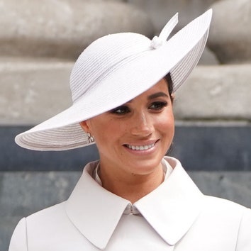 Meghan Markle Tucked All Her Hair Away Under an Enormous White Hat for the Platinum Jubilee