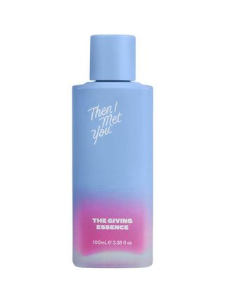 Then I Met You The Giving Essence blue to purple gradient bottle on white background