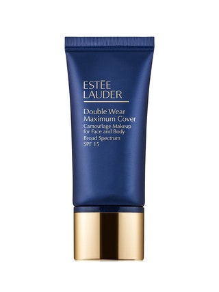 Este Lauder Double Wear Maximum Cover Camouflage Makeup SPF 15 blue tube with gold cap on white background