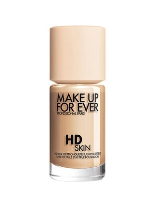 Make Up For Ever HD Skin Undetectable Longwear Foundation transparent bottle of foundation with matching pale skin tone...