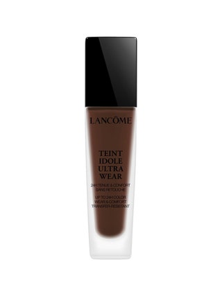 Lancôme Teint Idole Ultra Wear Foundation translucent bottle of foundation with black rectangular cap on white background