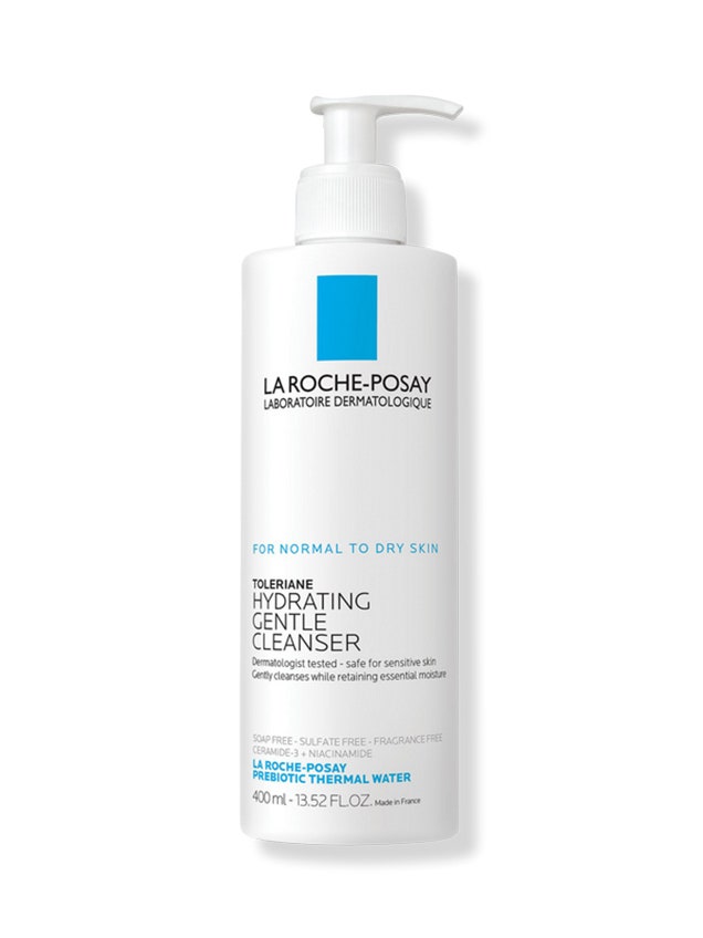 La Roche-Posay Toleriane Hydrating Gentle Cleanser white bottle of lotion with pump cap on white background