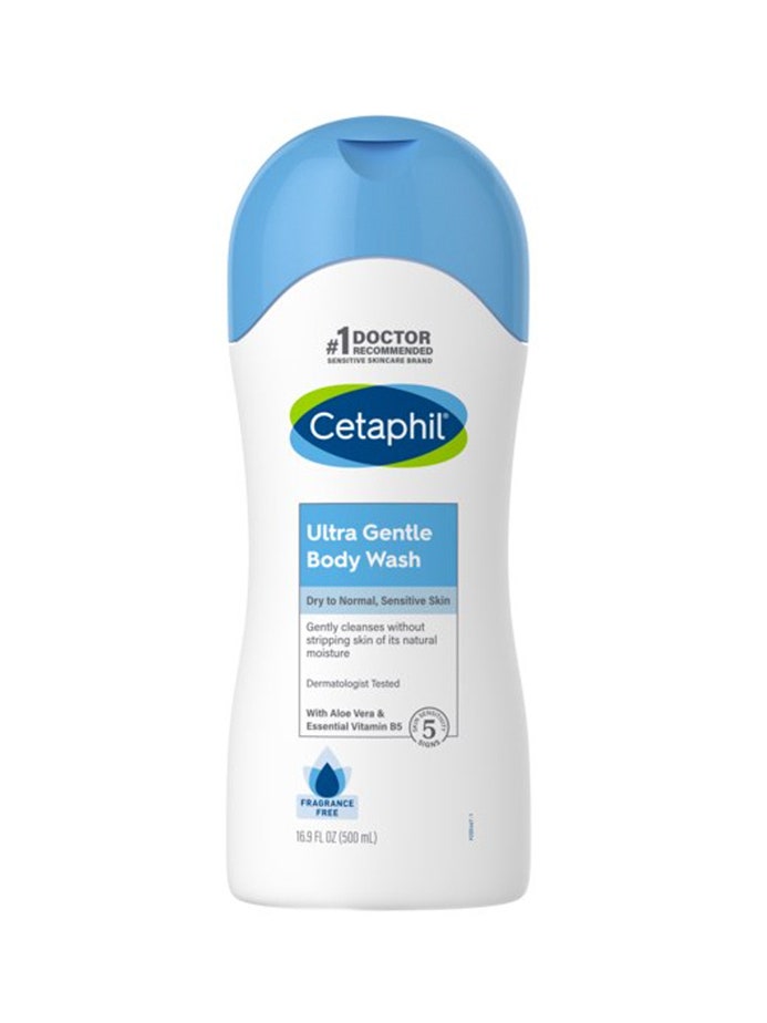 Cetaphil Ultra Gentle Body Wash white rounded bottle with rounded white cap on white background