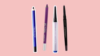 best eyeliners for waterline a collage of Tresluce Beauty Urban Decay Fenty Beauty and Victoria Beckham liners on a pink...